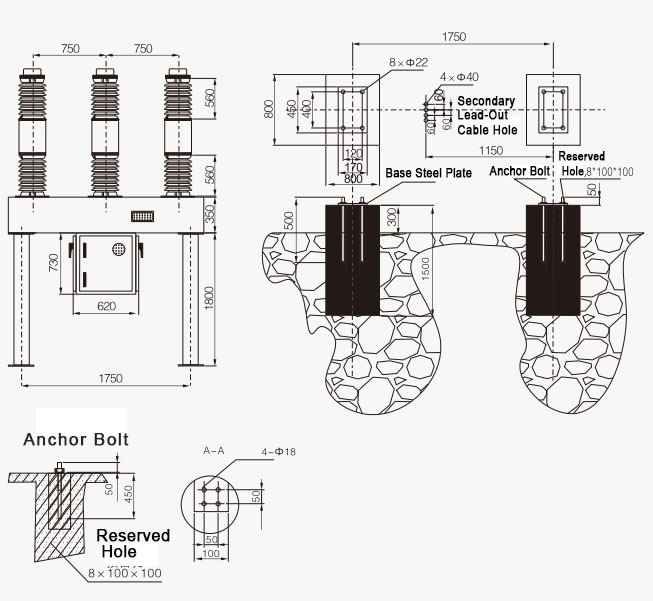 LW8 LW16 LW34-40.5 T2000-40 Outdoor High Voltage AC SF6 Circuit Breaker - installation