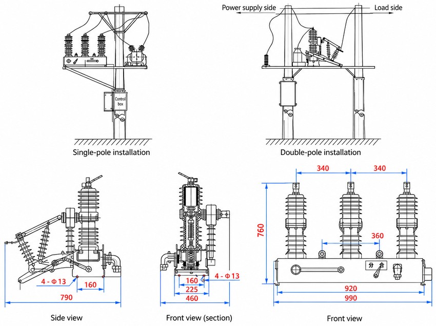 ZW32-12MG Outdoor Permanent Magnet Vacuum Circuit Breaker Thomas Electric ZW32-12MG Outdoor Permanent Magnet Vacuum Circuit Breaker - installation