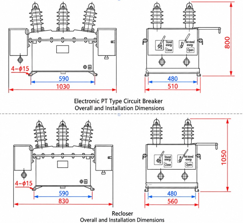 ZW8-12/C Intelligente Tipe Buite-Vakuümstroomonderbreker Thomas Electric ZW8-12/C Intelligent Type Outdoor Vacuum Circuit Breaker - installation