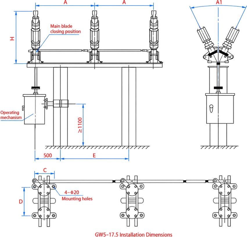GW5 Outdoor Double-Post V-Type Horizontal-Rotation High-Voltage Disconnector - installation