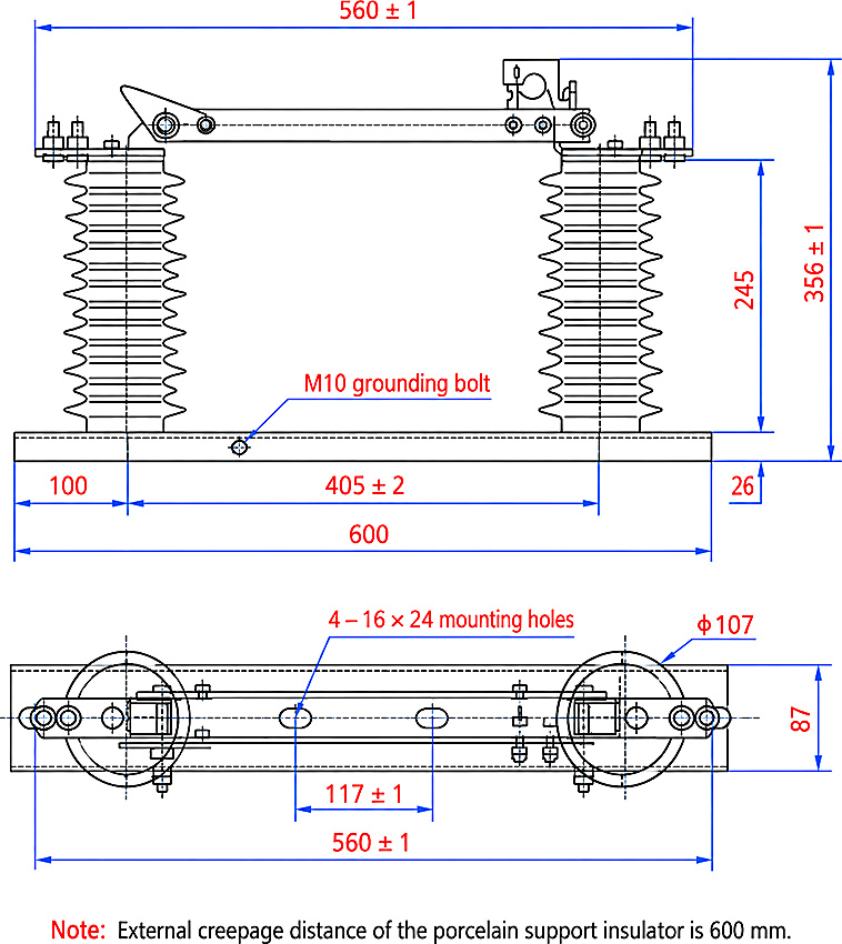 GW9 Series Single-Pole Outdoor High-Voltage Disconnector, 10-24 kV - installation