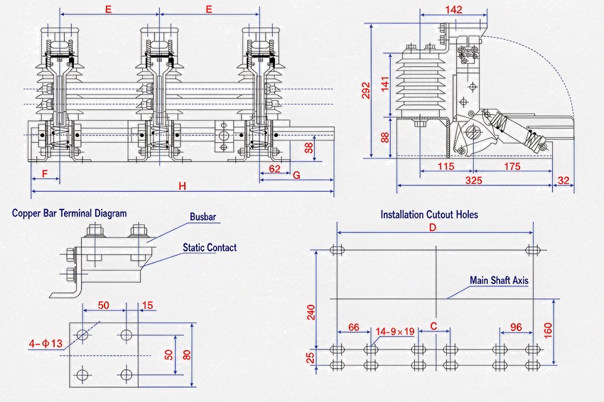 JN17-12/40 sezionatore di terra combinato per interno, 12 kV 40 kA Thomas Electric Sezionatore di terra combinato per interno ad alta tensione JN17-12/40 - installation